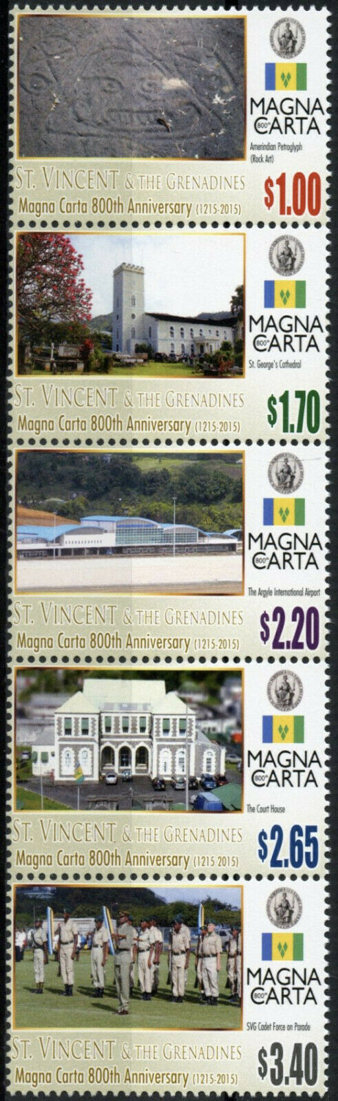 St Vincent & Grenadines Architecture Stamps 2016 MNH Magna Carta 5v Strip