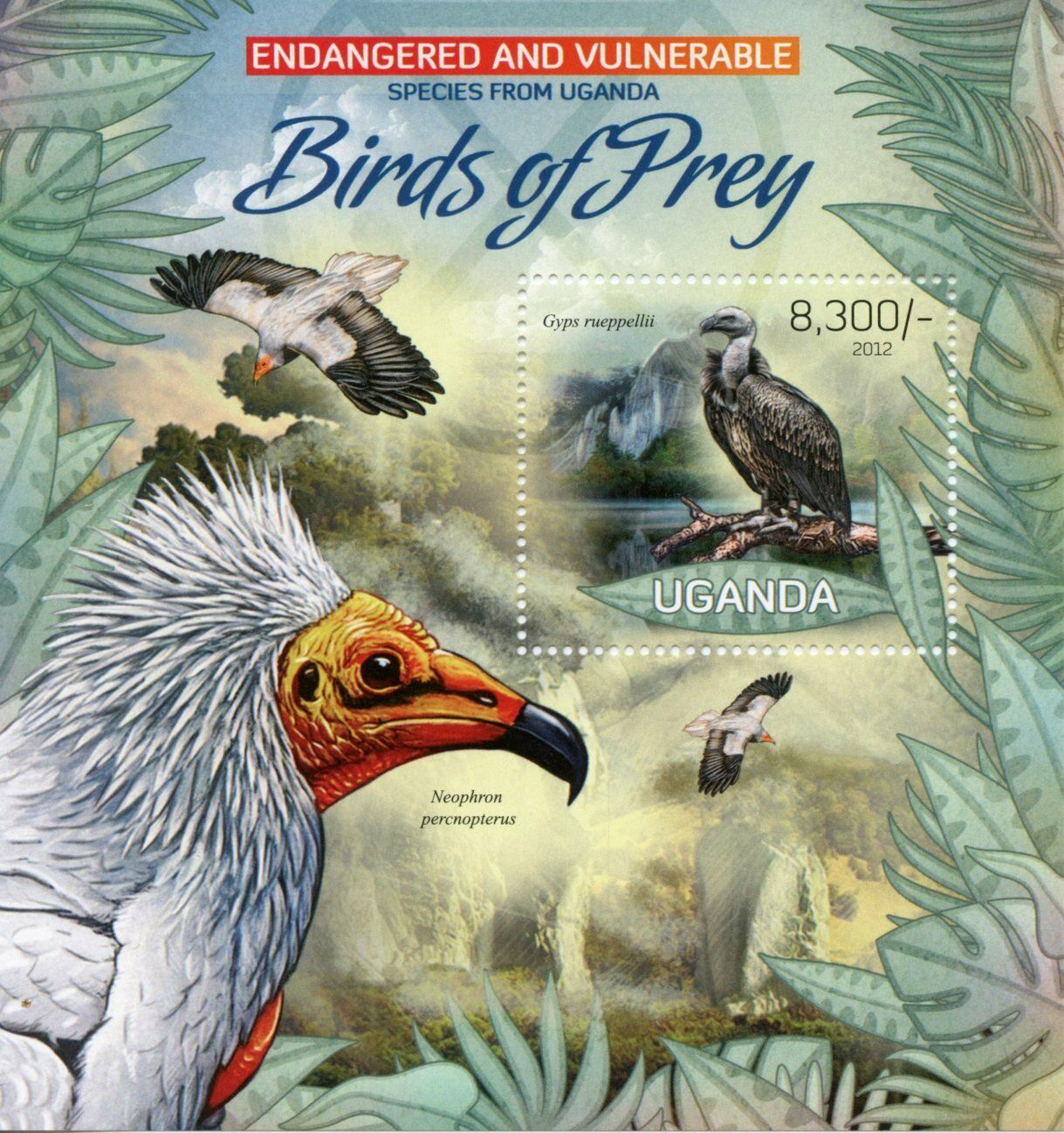 Uganda Birds of Prey on Stamps 2012 MNH Vultures Endangered Species 1v S/S