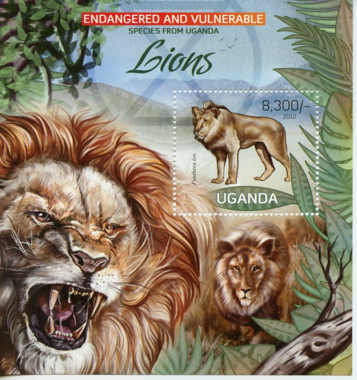 Uganda Wild Animals Stamps 2012 MNH Lions Lion Big Cats Mammals Fauna 1v S/S II