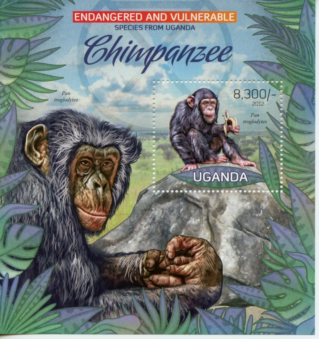 Uganda Wild Animals Stamps 2012 MNH Chimpanzees Primates Mammals Fauna 1v S/S