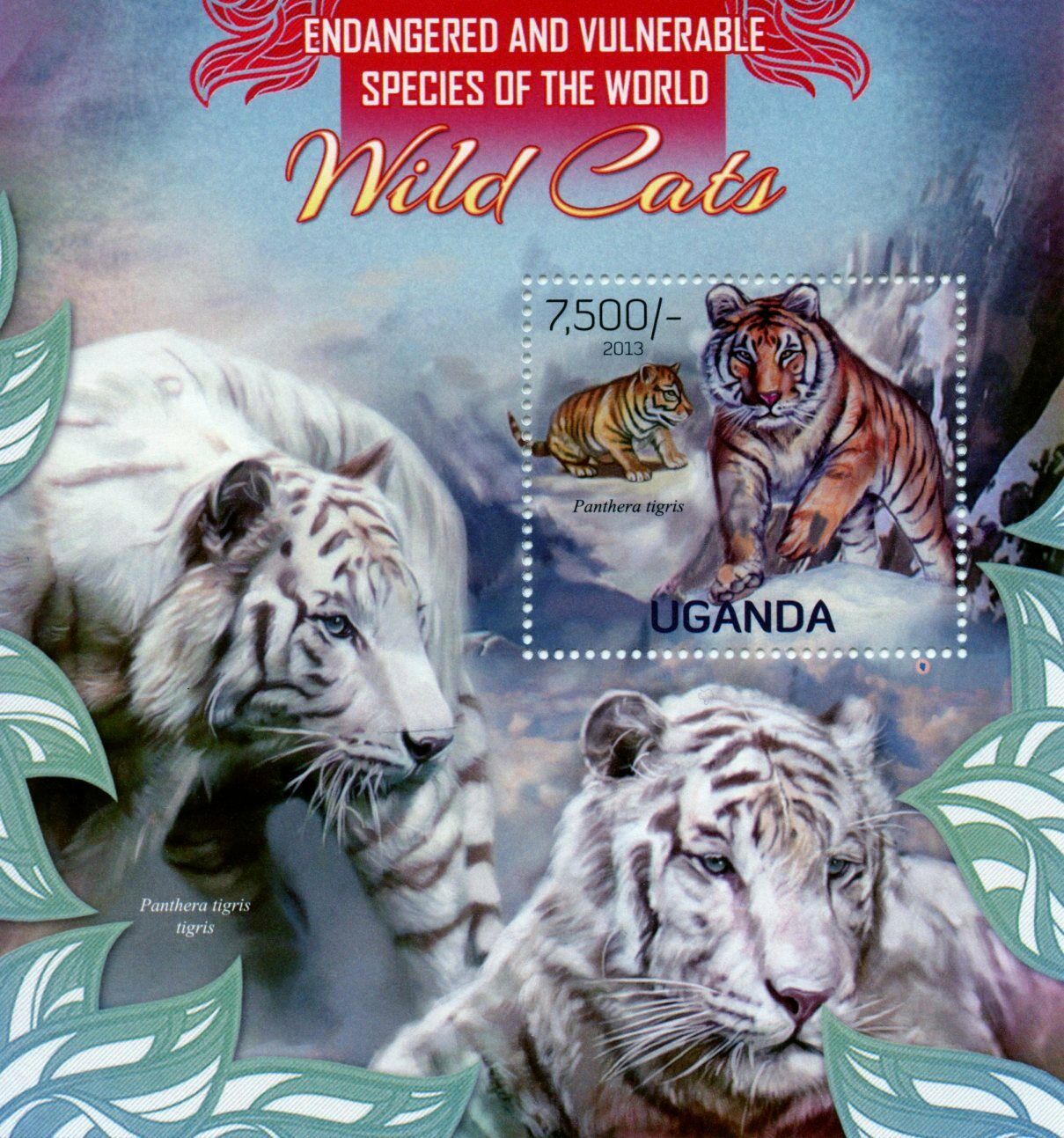 Uganda Wild Animals Stamps 2013 MNH Wild Cats Tigers Endangered Species 1v S/S