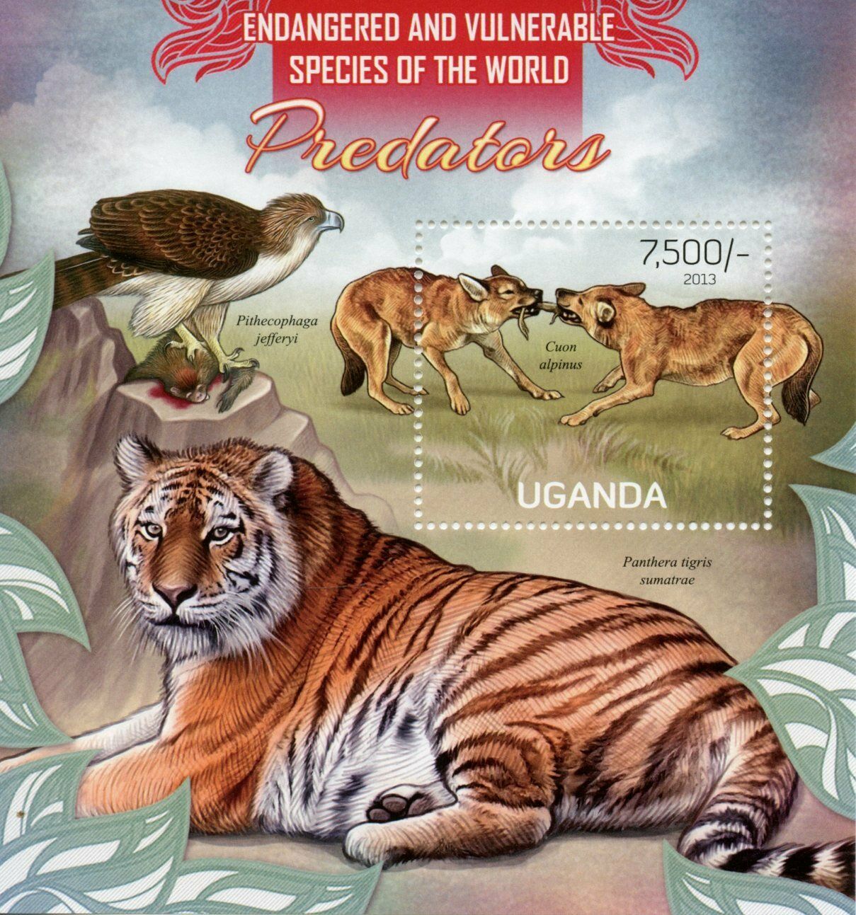 Uganda Wild Animals Stamps 2013 MNH Predators Dhole Tigers Fauna 1v S/S
