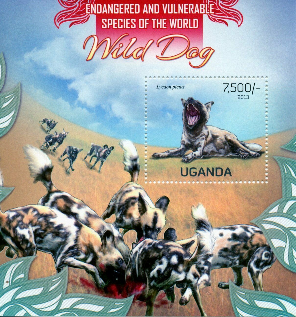 Uganda Wild Animals Stamps 2013 MNH Wild Dogs Endangered Species 1v S/S