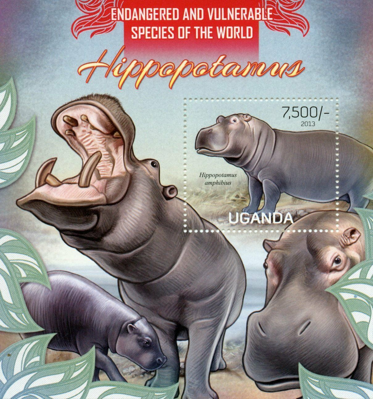 Uganda Wild Animals Stamps 2013 MNH Hippopotamus Hippos Mammals Fauna 1v S/S
