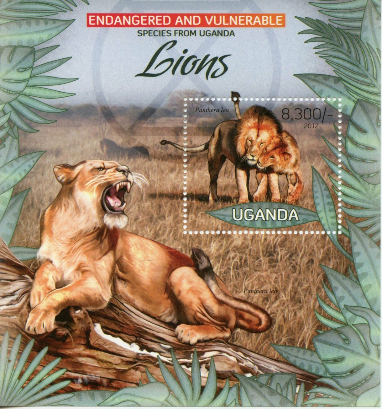 Uganda Wild Animals Stamps 2012 MNH Lions Lion Big Cats Mammals Fauna 1v S/S I