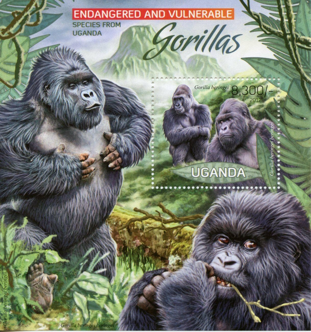 Uganda Wild Animals Stamps 2012 MNH Gorillas Gorilla Primates Fauna 1v S/S