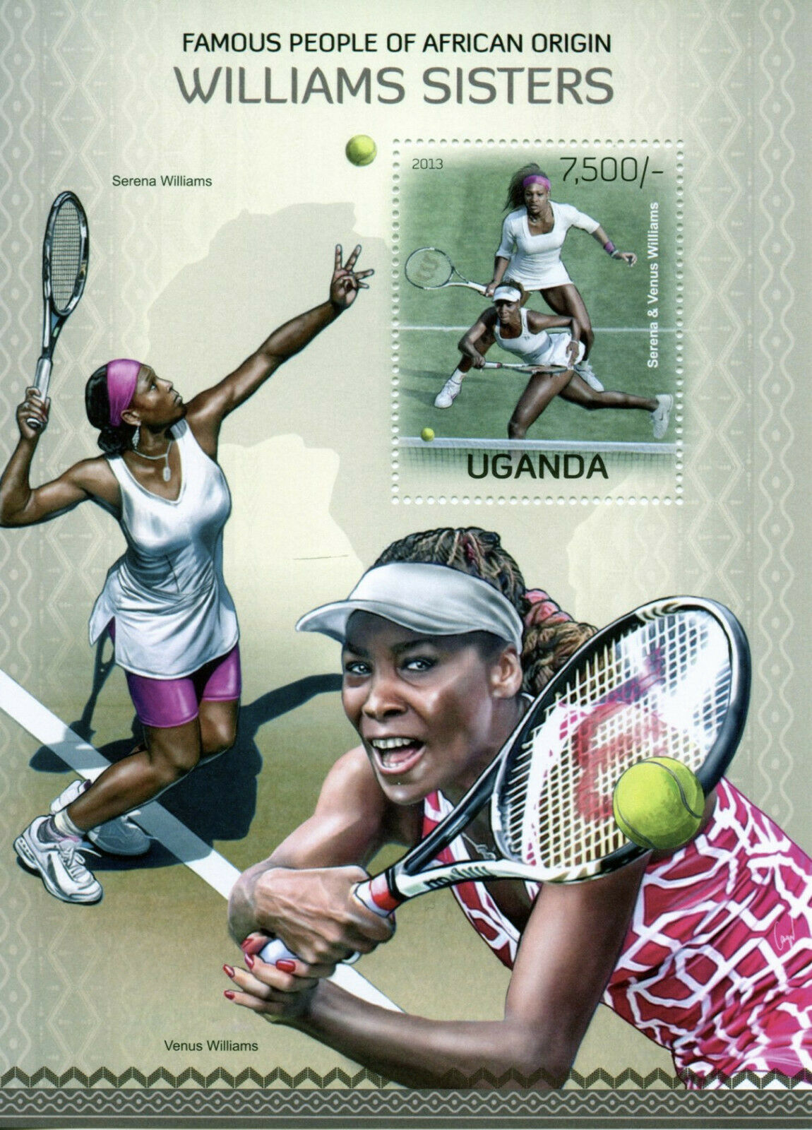 Uganda Tennis Stamps 2013 MNH Williams Sisters Serena Venus Sports People 1v S/S