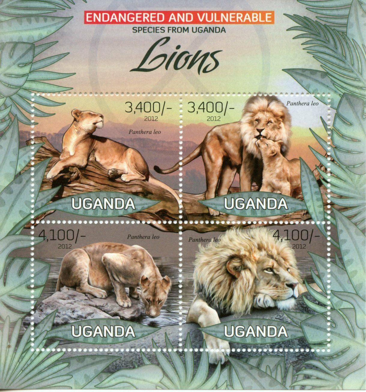 Uganda Wild Animals Stamps 2012 MNH Lions Lion Big Cats Mammals Fauna 4v M/S I
