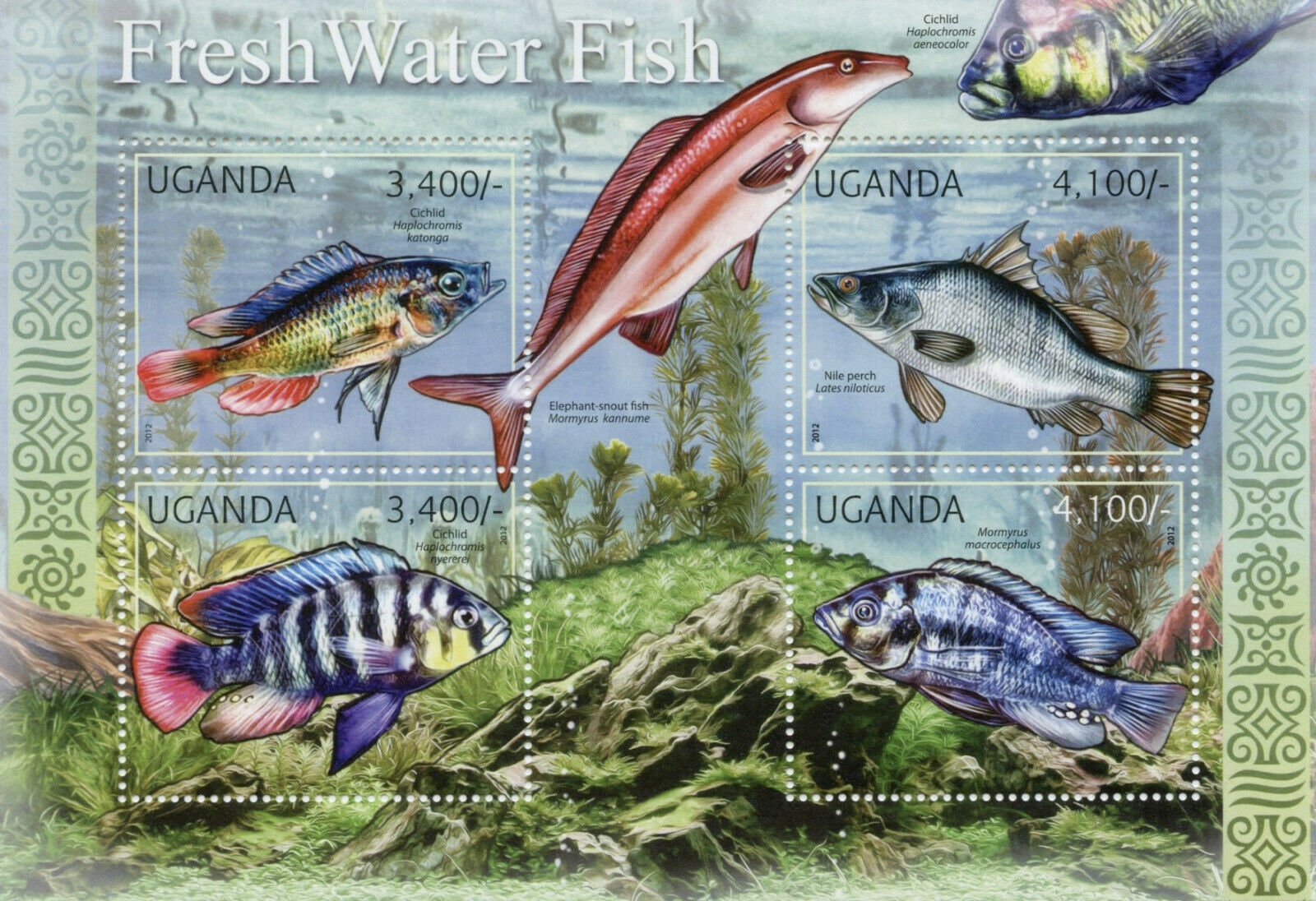 Uganda Freshwater Fish Stamps 2012 MNH Nile Perch Cichlids Fishes 4v M/S