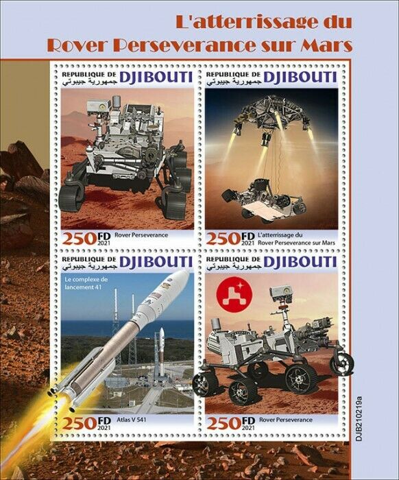 Djibouti 2021 MNH Space Stamps Rover Perseverance Mars Landing 4v M/S