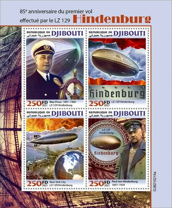 Djibouti 2021 MNH Aviation Stamps Zeppelins LZ 129 Hindenburg 1st Flight 4v M/S