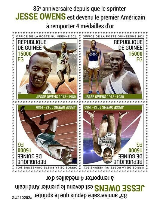 Guinea 2021 MNH Olympics Stamps Jesse Owens Berlin 1936 Gold Medal Winner 4v M/S