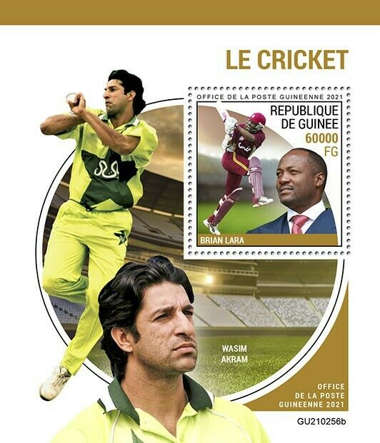 Guinea 2021 MNH Cricket Stamps Sports Brian Lara Wasim Akram 1v S/S