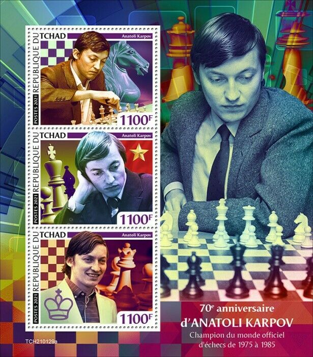 Chad 2021 MNH Chess Stamps Anatoly Karpov 70th Birthday Games Sports 3v M/S