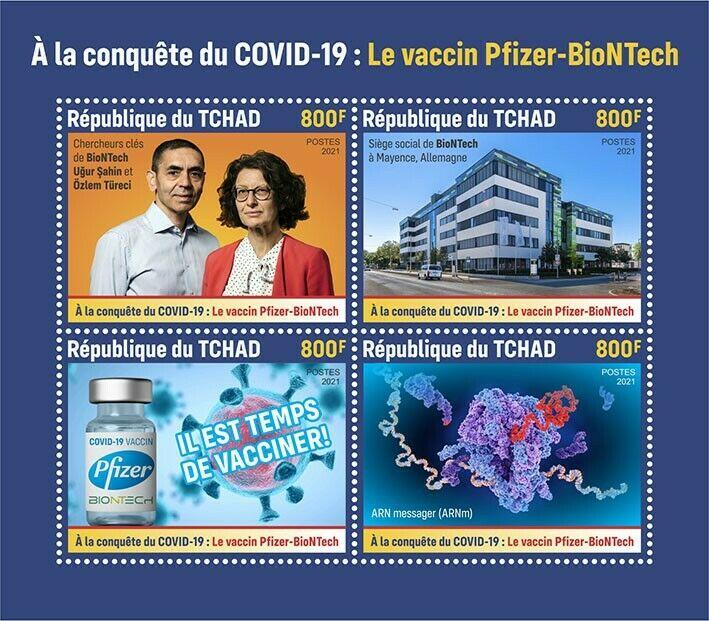 Chad 2021 MNH Medical Stamps Corona Pfizer BioNTech Vaccines Covid Covid-19 4v M/S