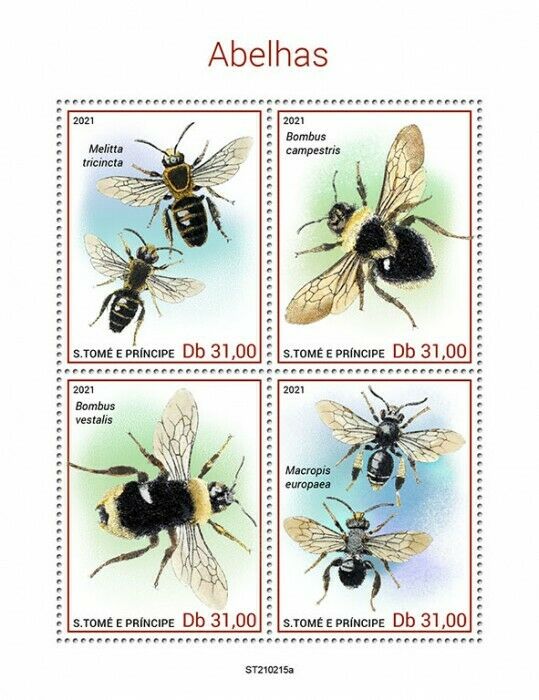 Sao Tome & Principe 2021 MNH Bees Stamps Bee Bumblebee Insects 4v M/S