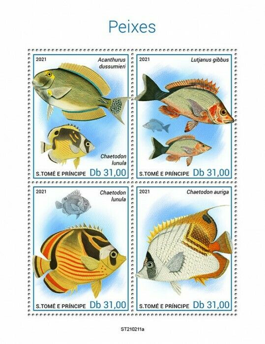 Sao Tome & Principe 2021 MNH Fish Stamps Fishes Surgeonfish Red Snapper 4v M/S