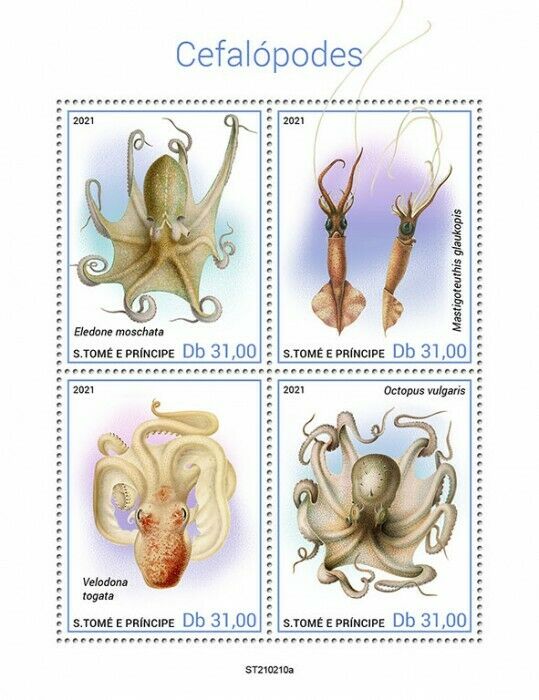 Sao Tome & Principe 2021 MNH Marine Animals Stamps Cephalopods Octopus 4 M/S