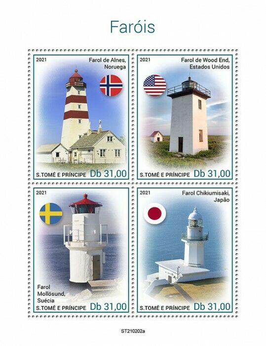Sao Tome & Principe 2021 MNH Lighthouses Stamps Wood End Lighthouse 4v M/S