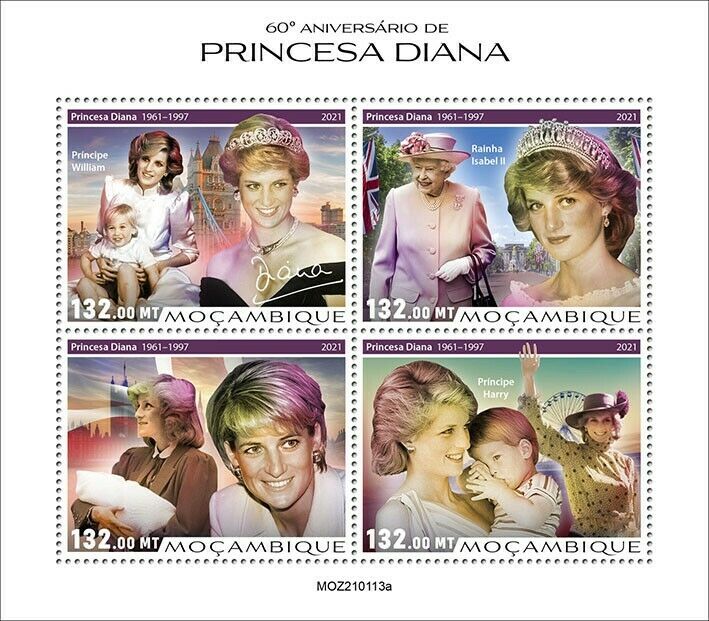 Mozambique 2021 MNH Royalty Stamps Princess Diana Queen Elizabeth II 4v M/S
