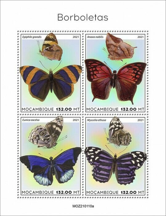 Mozambique 2021 MNH Butterflies Stamps Bluewing Leafwing Butterfly 4v M/S