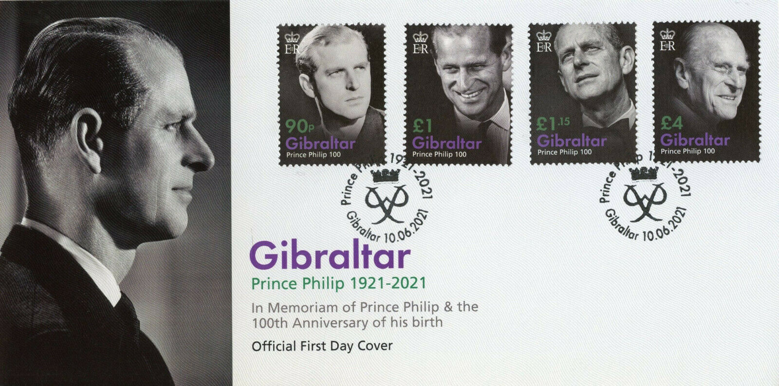 Gibraltar 2021 FDC Royalty Stamps Prince Philip 100th Birth Anniv 4v Set