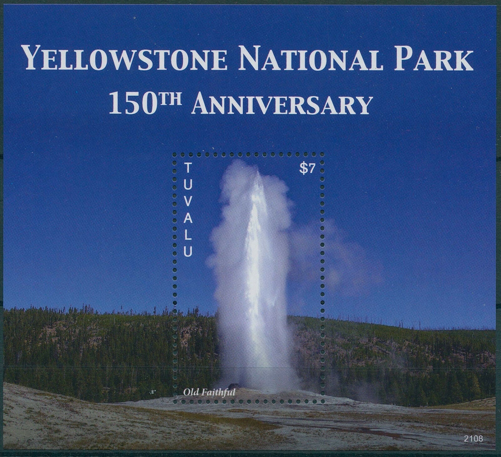 Tuvalu 2021 MNH Landscapes Stamps Yellowstone National Park Old Faithful 1v S/S