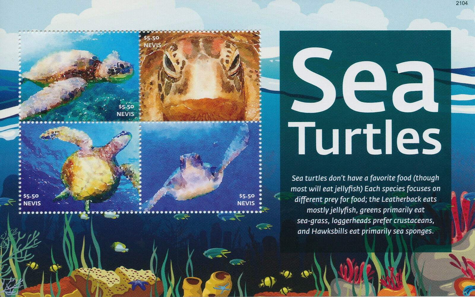 Nevis 2021 MNH Reptiles Stamps Sea Turtles Turtle Marine Animals 4v M/S