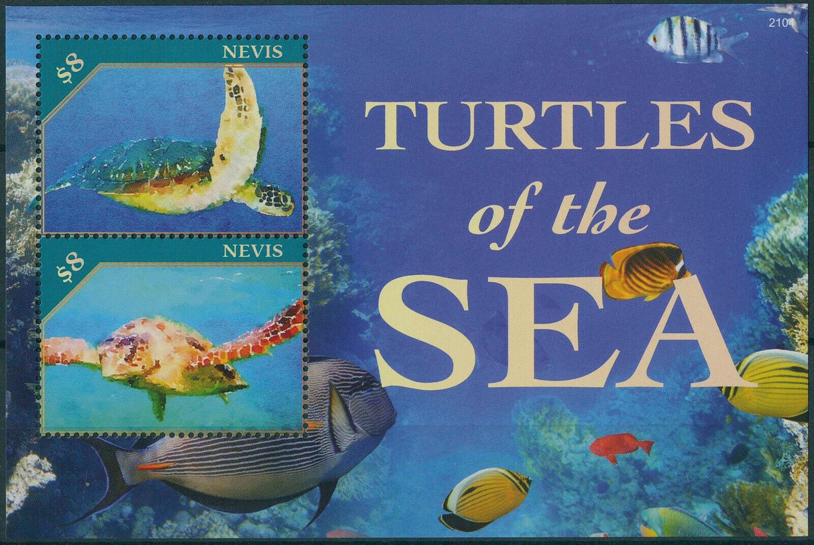 Nevis 2021 MNH Reptiles Stamps Sea Turtles Turtle Marine Animals 2v S/S