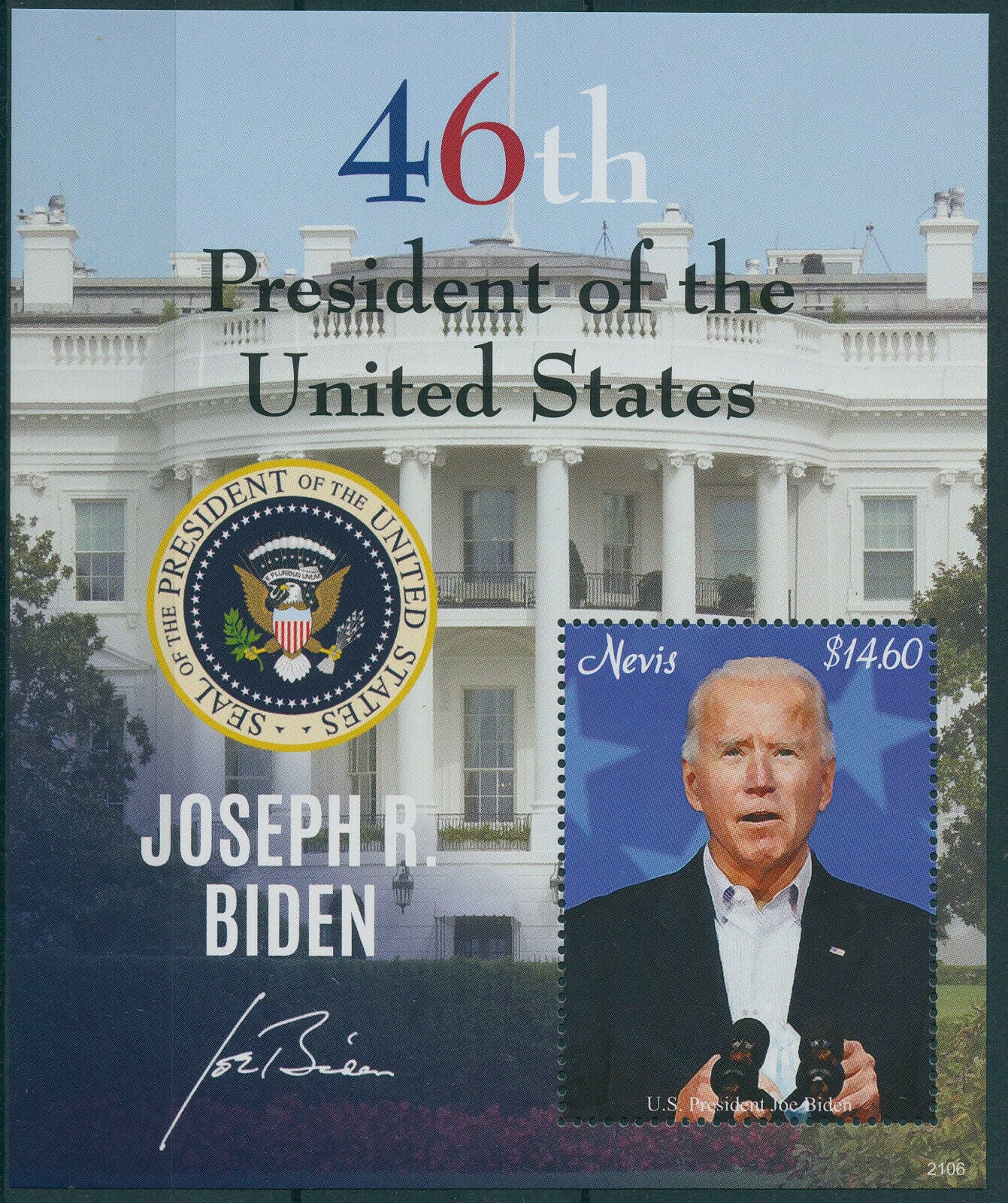 Nevis 2021 MNH Joe Biden Stamps 46th US Presidents Politicians People 1v S/S