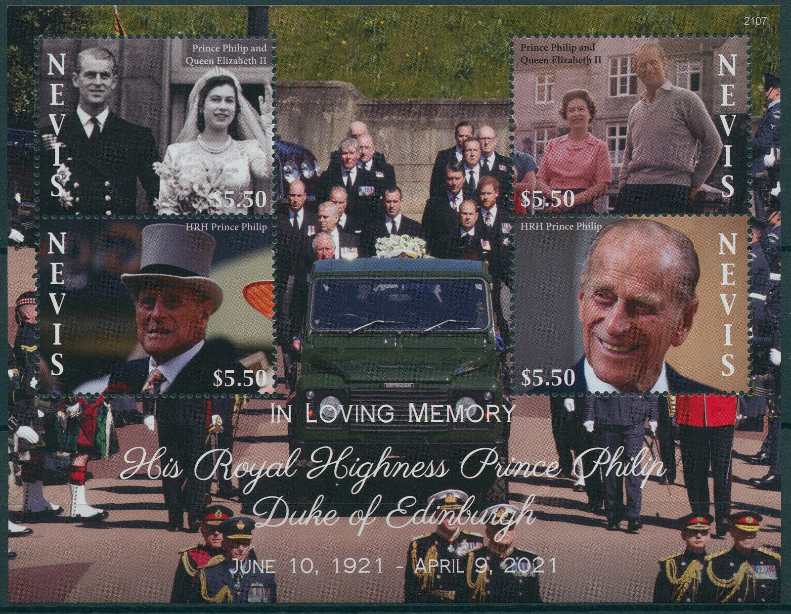 Nevis 2021 MNH Royalty Stamps Prince Philip Duke of Edinburgh Memorial 4v M/S