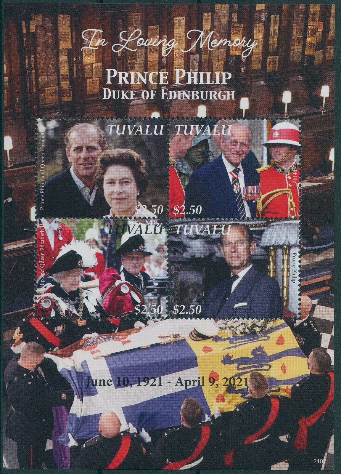 Tuvalu 2021 MNH Royalty Stamps Prince Philip Duke of Edinburgh Memorial 4v M/S