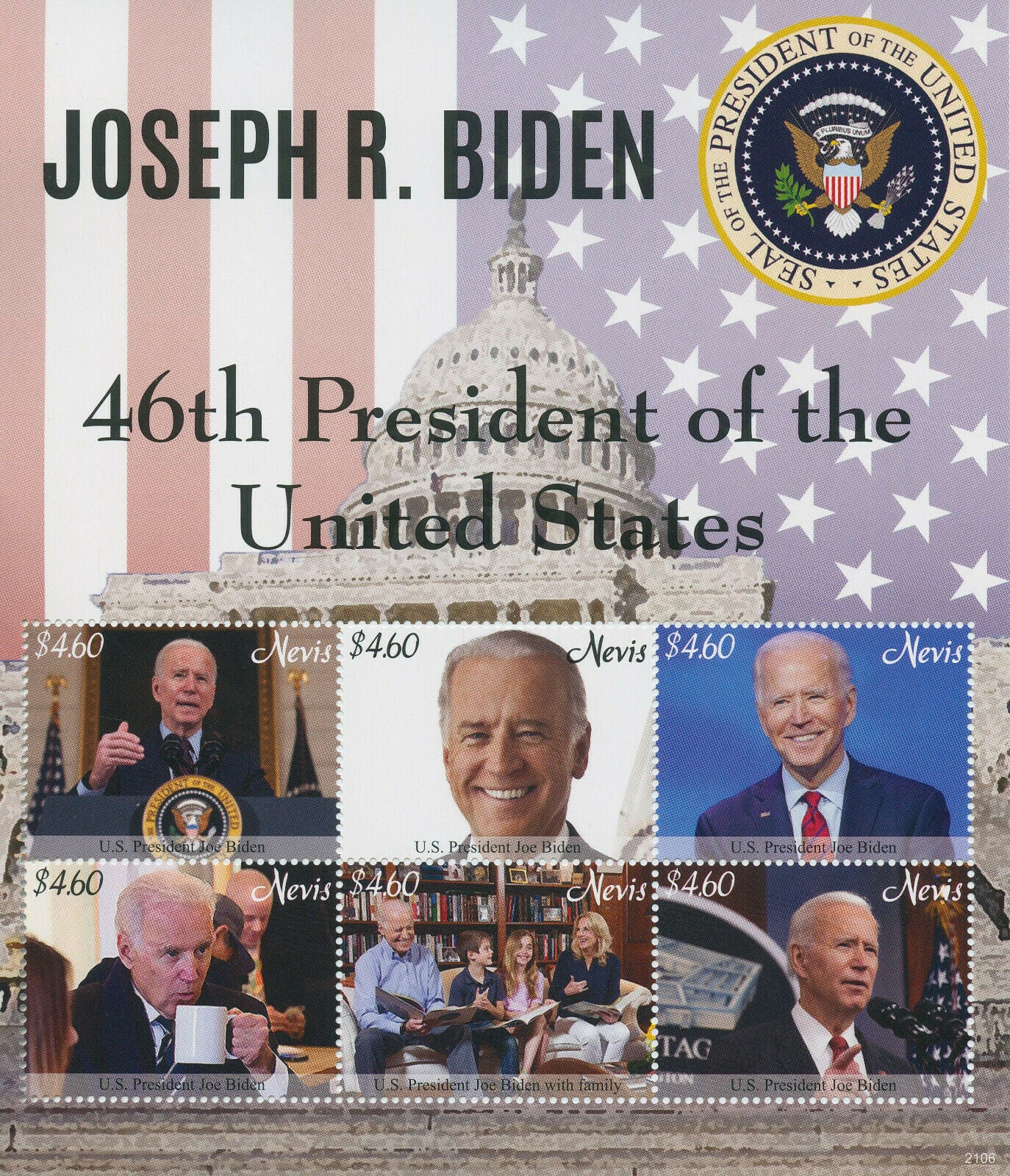 Nevis 2021 MNH Joe Biden Stamps 46th US Presidents Politicians People 6v M/S