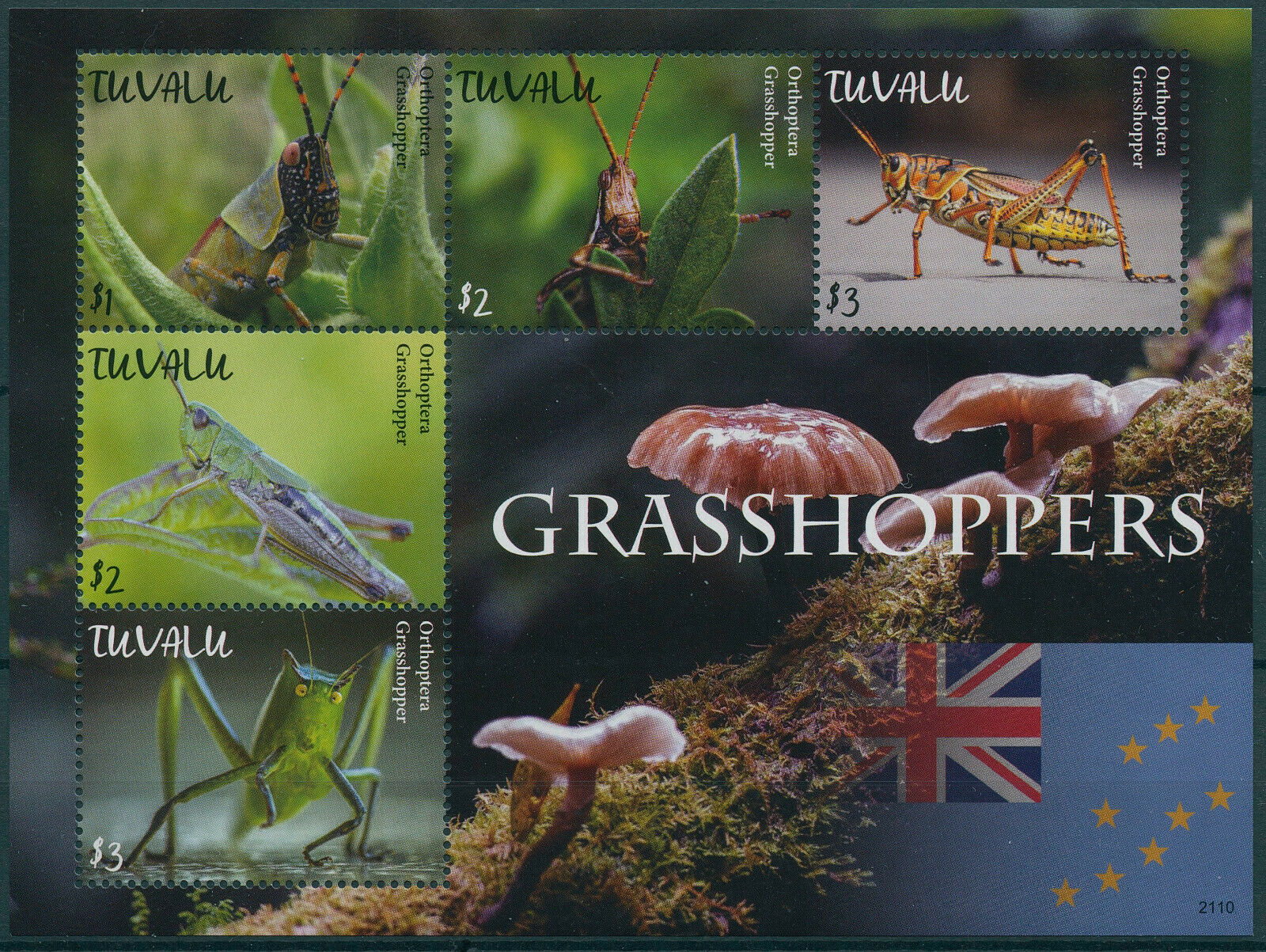 Tuvalu 2021 MNH Insects Stamps Grasshoppers Orthoptera 5v M/S