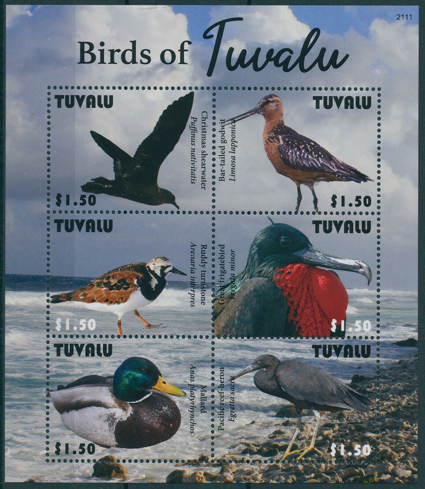 Tuvalu 2021 MNH Birds Stamps Ducks Waders Shearwater Herons Frigatebirds 6v M/S