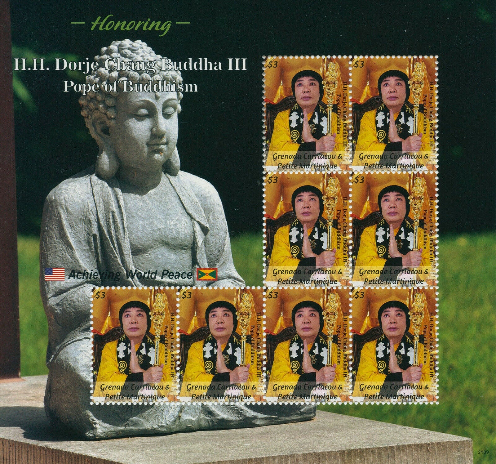 Grenadines Grenada 2021 MNH Dorje Chang Buddha III Stamps Buddhism People 8v M/S
