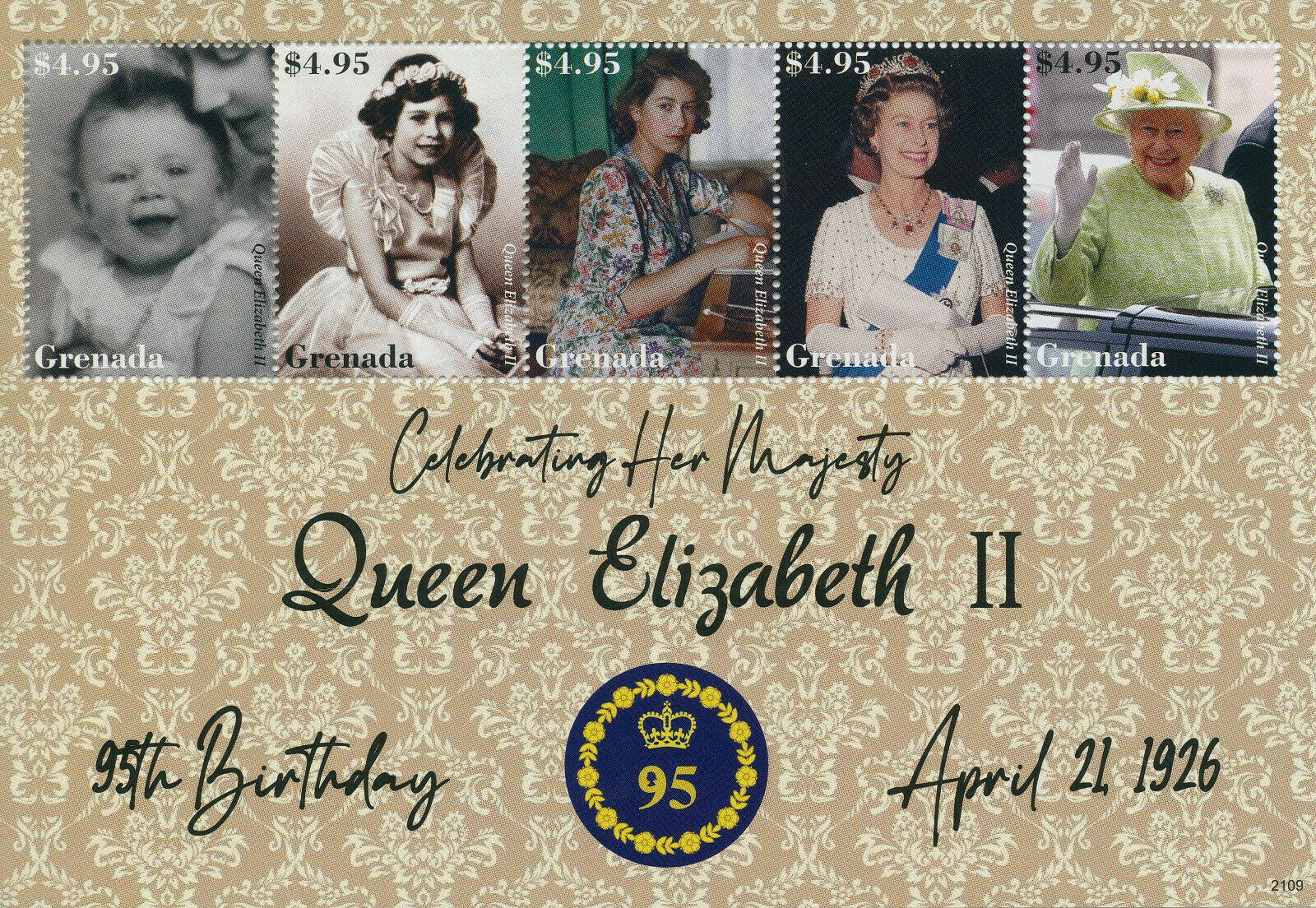 Grenada 2021 MNH Royalty Stamps Queen Elizabeth II 95th Birthday 5v M/S