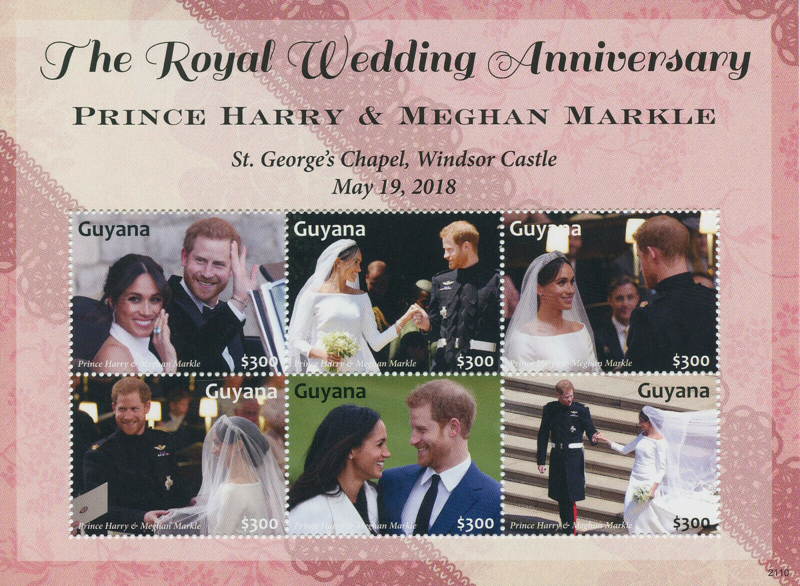 Guyana 2021 MNH Royalty Stamps Prince Harry & Meghan Royal Wedding Anniv 6v M/S