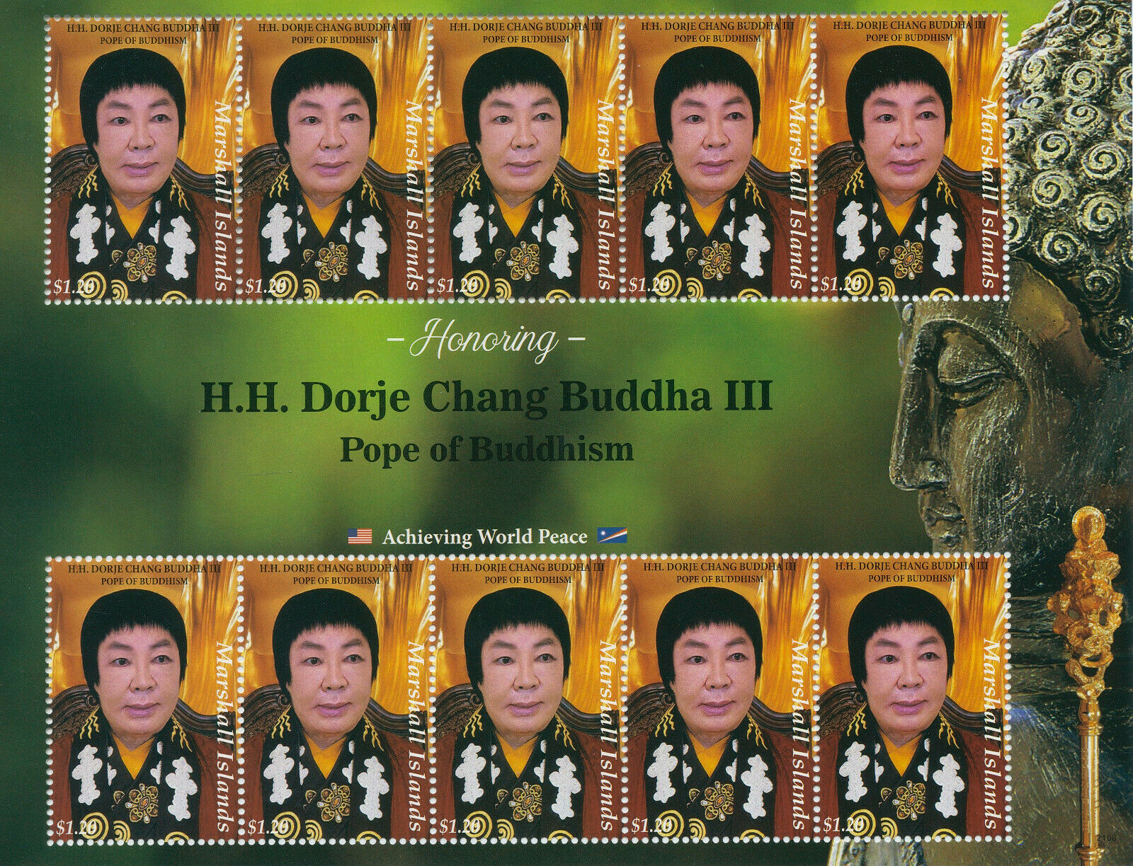 Marshall Islands 2021 MNH Dorje Chang Buddha III Stamps Buddhism Religion 10v MS