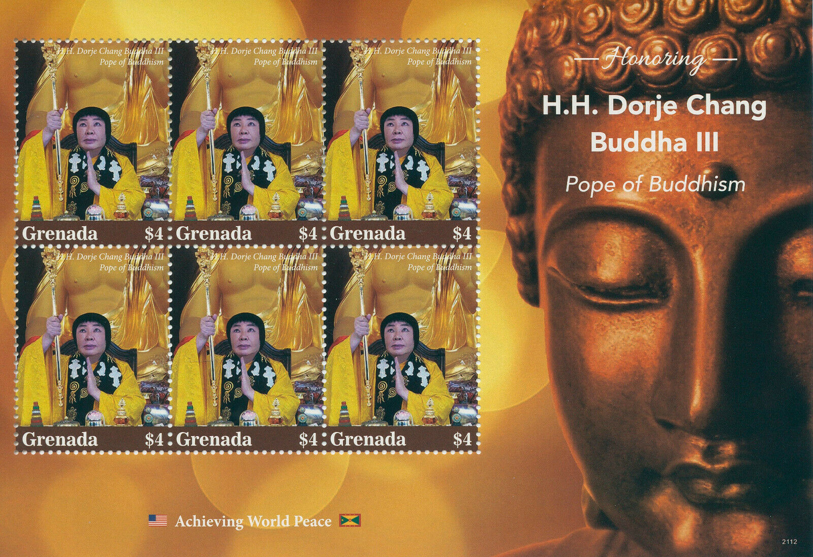Grenada 2021 MNH Dorje Chang Buddha III Stamps Pope of Buddhism Religion 6v M/S