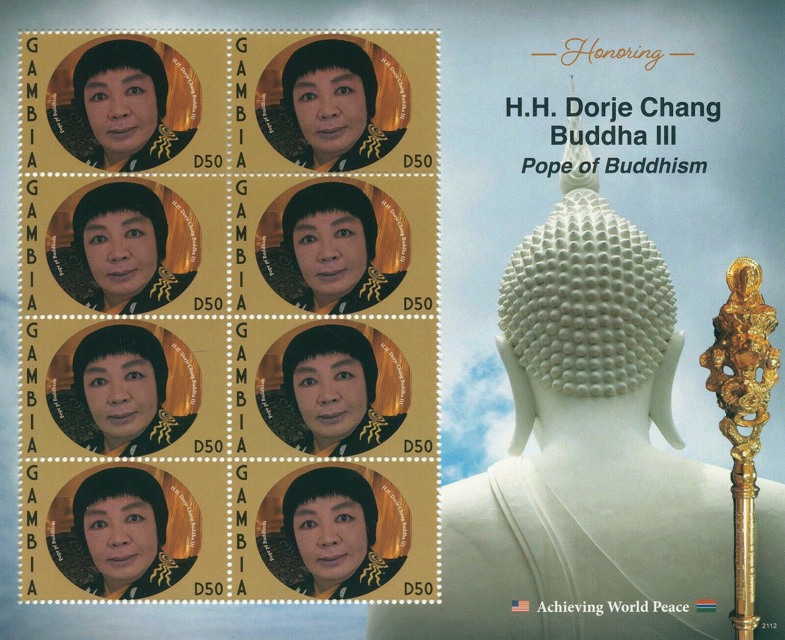 Gambia 2021 MNH Dorje Chang Buddha III Stamps Pope of Buddhism Religion 8v M/S