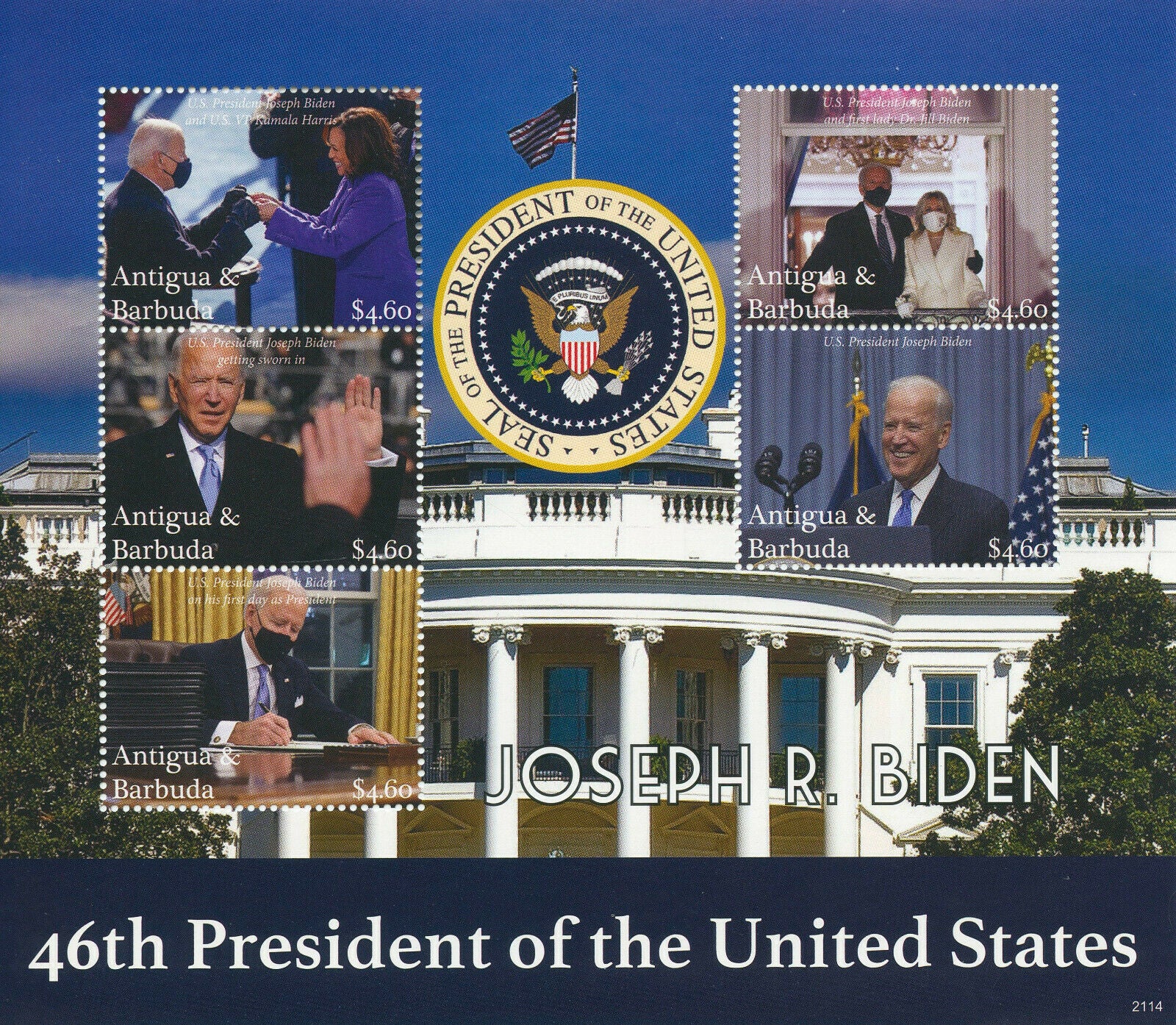 Antigua & Barbuda 2021 MNH Joe Biden Stamps 46th US Presidents Politicians 5v M/S