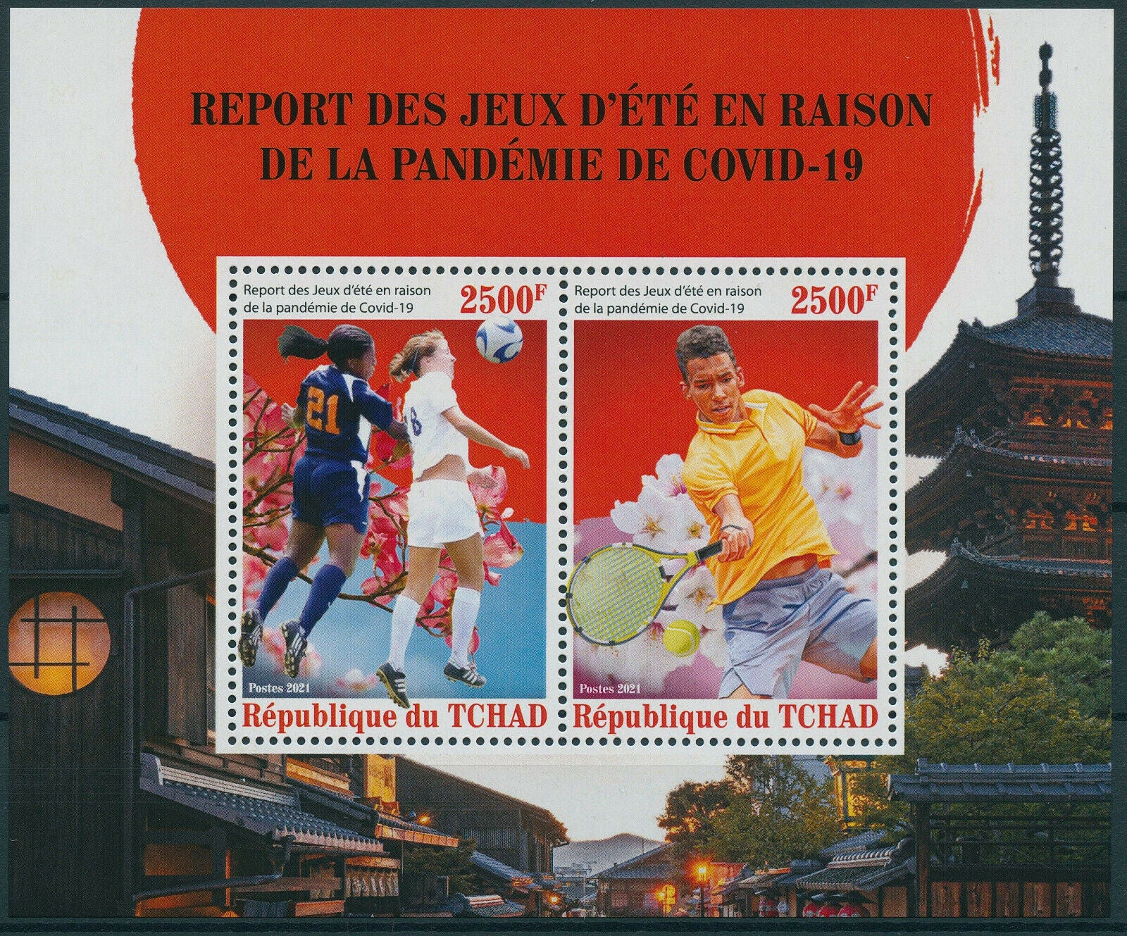 Chad 2021 MNH Olympics Stamps Tokyo 2020 Corona Tennis Football Tennis Covid-19 Covid 2v M/S