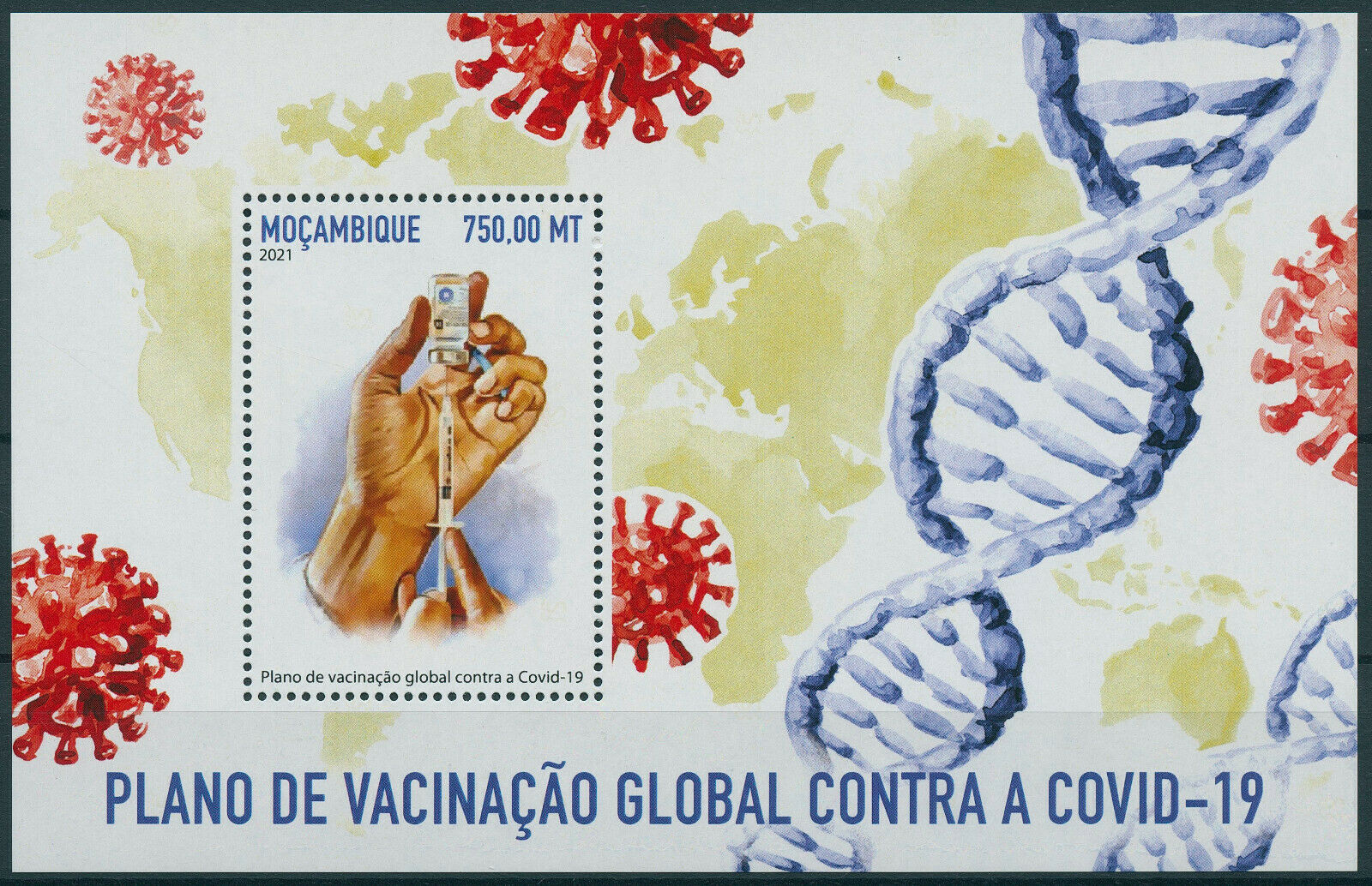 Mozambique 2021 MNH Medical Stamps Corona Worldwide Vaccination Plan Covid-19 Covid 1v M/S
