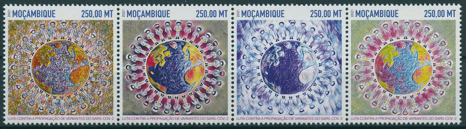 Mozambique 2021 MNH Medical Stamps Corona Fight SARS-Cov-2 Variants Covid-19 Covid 4v Strip