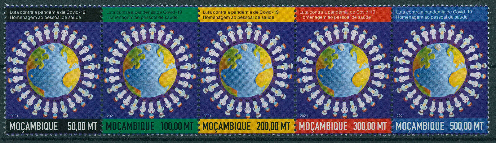 Mozambique 2021 MNH Medical Stamps Corona Tribute to Health Workers Covid-19 Covid 5v Strip