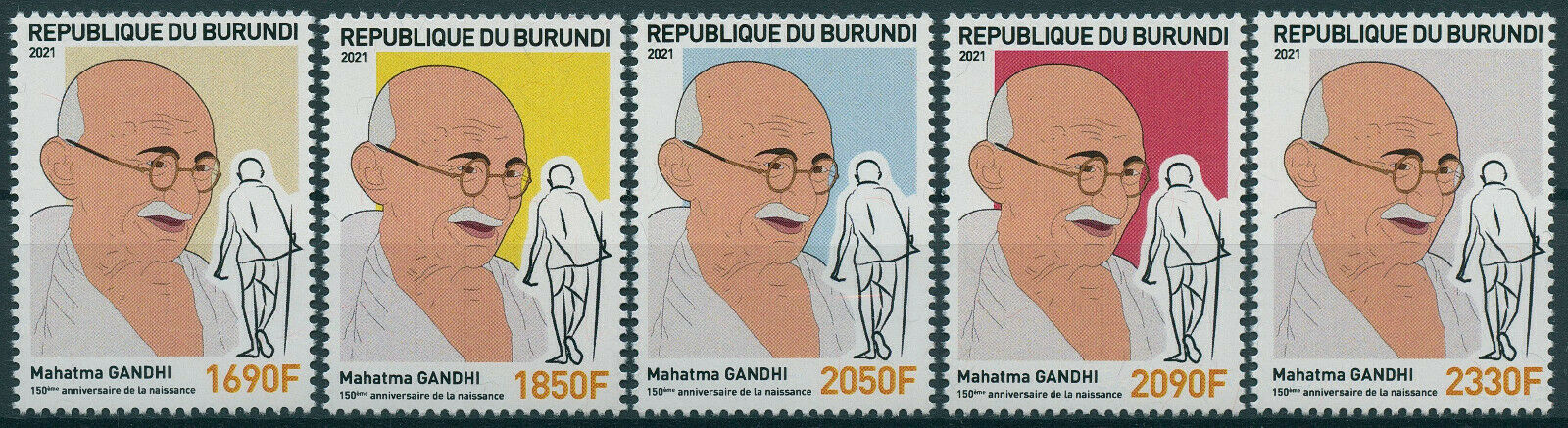 Burundi 2021 MNH Mahatma Gandhi Stamps Historical Figures People 5v Set