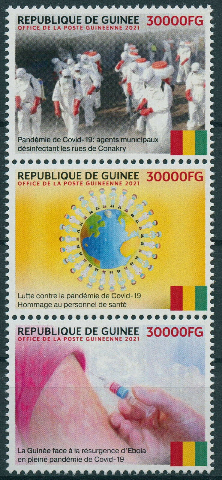 Guinea 2021 MNH Medical Stamps Corona Pandemic Tribute Health Workers Covid-19 Covid 3v Strip
