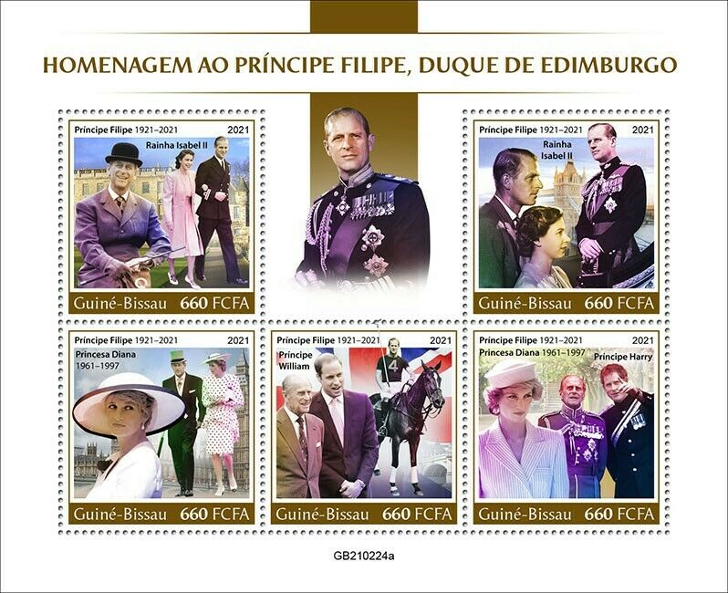 Guinea-Bissau 2021 MNH Royalty Stamps Prince Philip Duke of Edinburgh 5v M/S