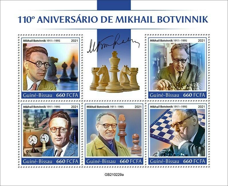 Guinea-Bissau 2021 MNH Chess Stamps Mikhail Botvinnik Games Sports 5v M/S
